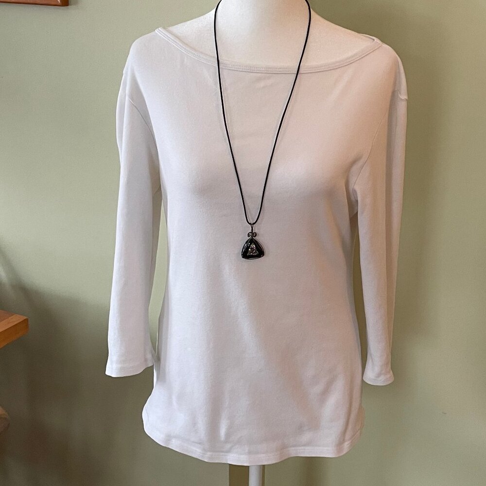 White 3/4 Sleeve Cotton Blend Top (L)